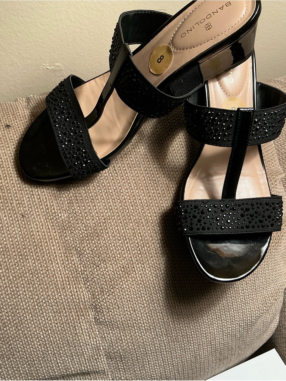 Bandolino Black beaded-Strap Slide Sandals with Silver Toe